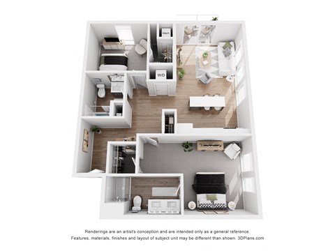Floor plan for 2 beds, 2 baths, 1083 sqft